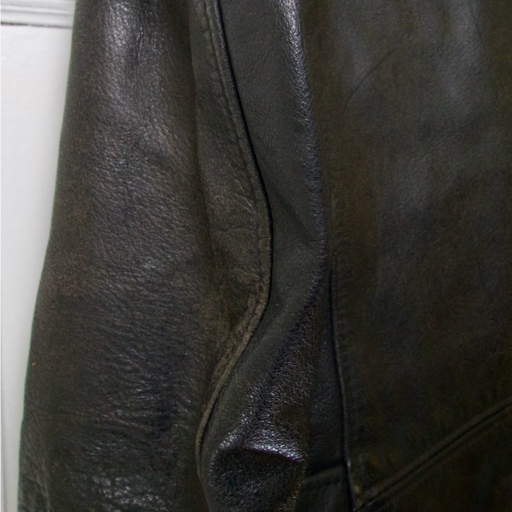Schott NYC Black Leather Motorcycle Bomber Jacket with Silver Hardware - Picture 9 of 9